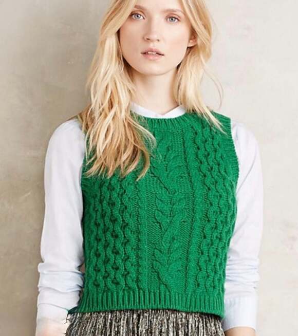 Moth Sweaters - Moth Emerald Cable Knit Sleeveless Crewneck Vest